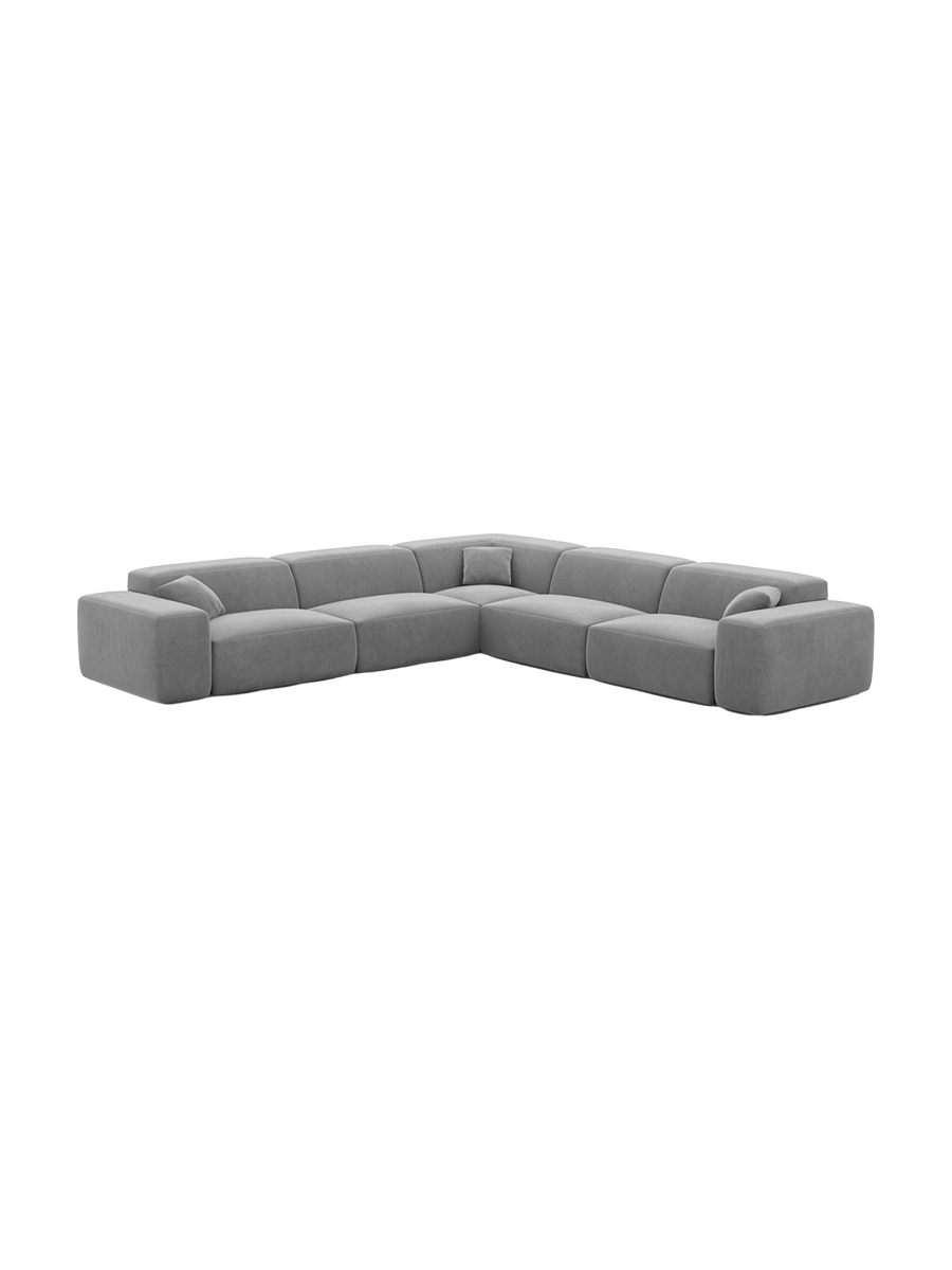 
Divano angolare di design a 5 posti „Alviera“ con funzione relax, rivestimento in velluto - Rivestimento in raso blu reale