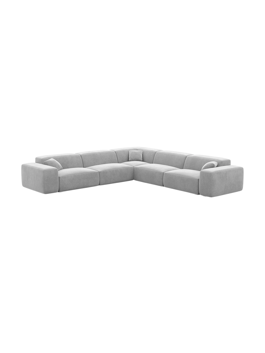 
Divano angolare di design a 5 posti „Alviera“ con funzione relax, rivestimento in velluto - Rivestimento in raso blu reale