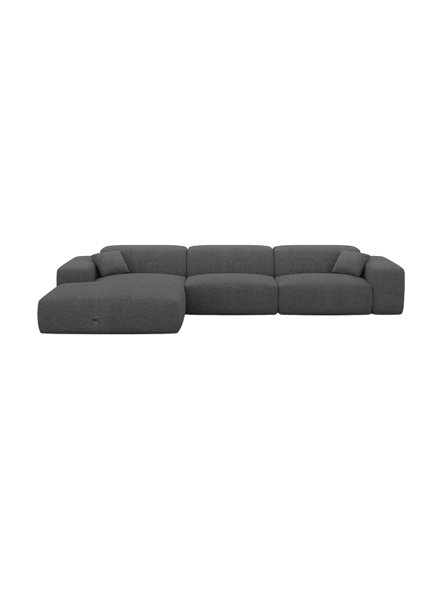 
Divano angolare di design „Alviera“ a 4 posti con funzione relax e rivestimento bouclé - Bouclé Grafite / Elemento angolare sinistro