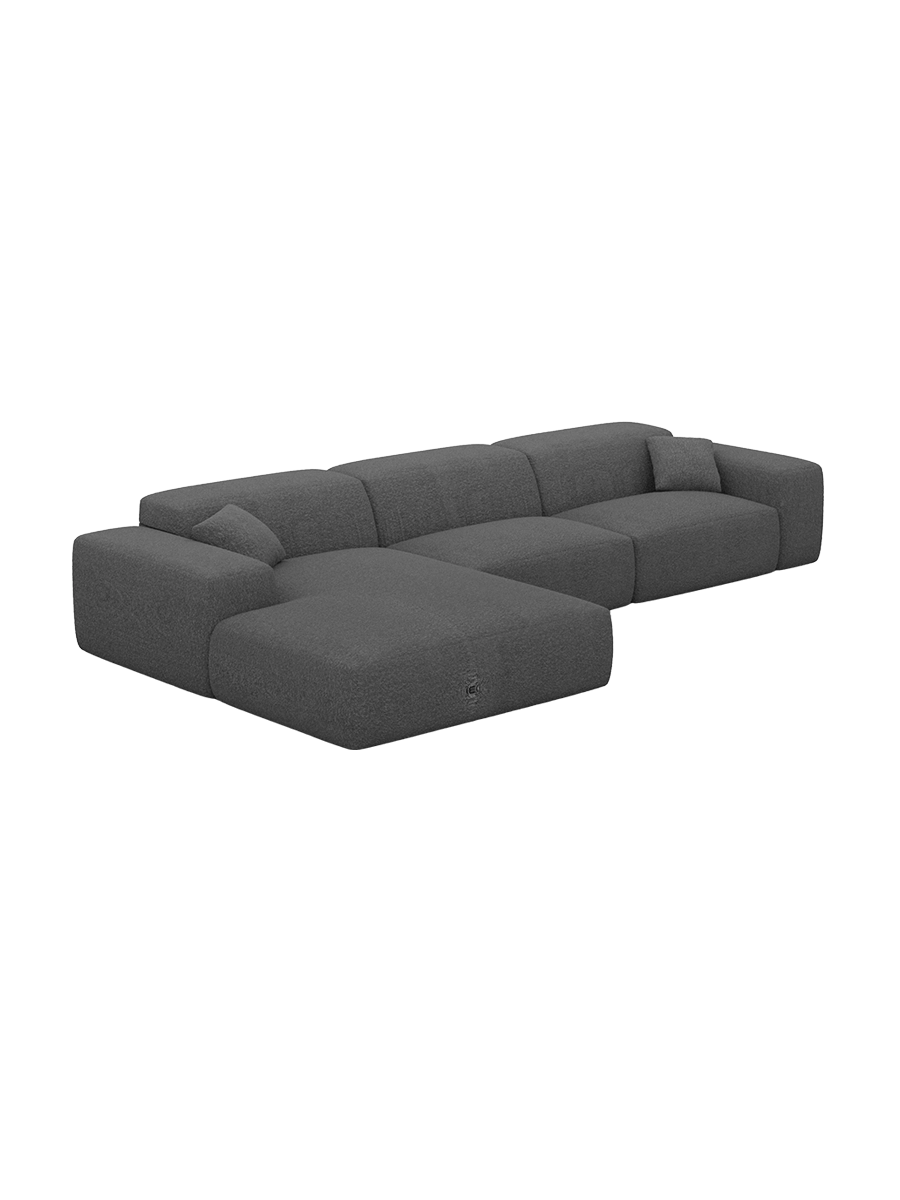 
Divano angolare di design „Alviera“ a 4 posti con funzione relax e rivestimento bouclé - Bouclé Grafite / Elemento angolare sinistro