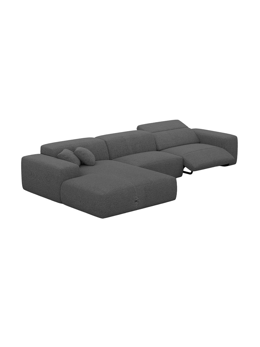 
Divano angolare di design „Alviera“ a 4 posti con funzione relax e rivestimento bouclé - Bouclé Grafite / Elemento angolare sinistro