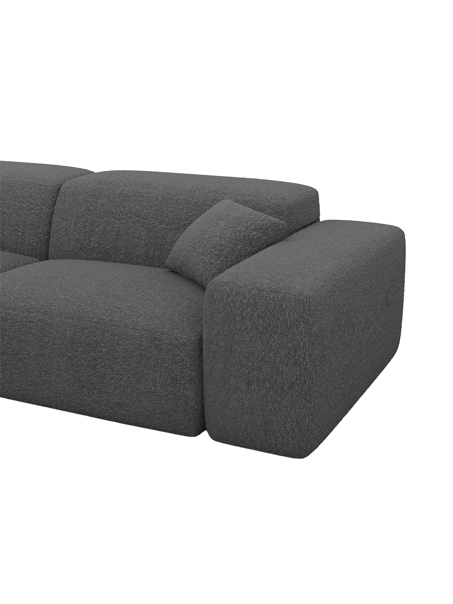 
Divano angolare di design „Alviera“ a 4 posti con funzione relax e rivestimento bouclé - Bouclé Grafite / Elemento angolare sinistro