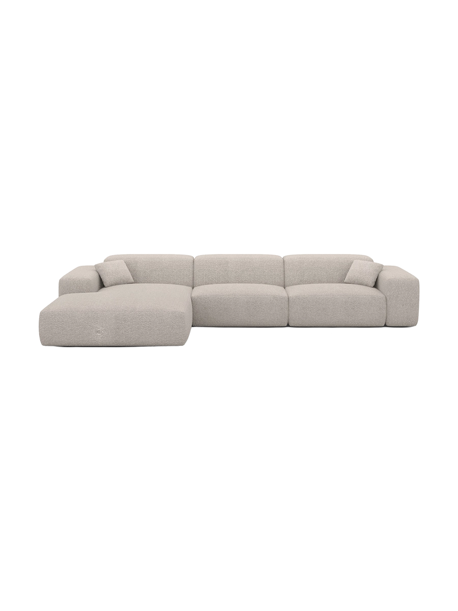 
Divano angolare di design „Alviera“ a 4 posti con funzione relax e rivestimento bouclé - Bouclé Grafite / Elemento angolare sinistro