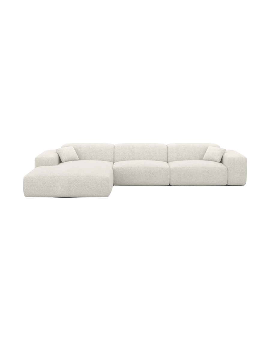 
Divano angolare di design „Alviera“ a 4 posti con funzione relax e rivestimento bouclé - Bouclé Grafite / Elemento angolare sinistro