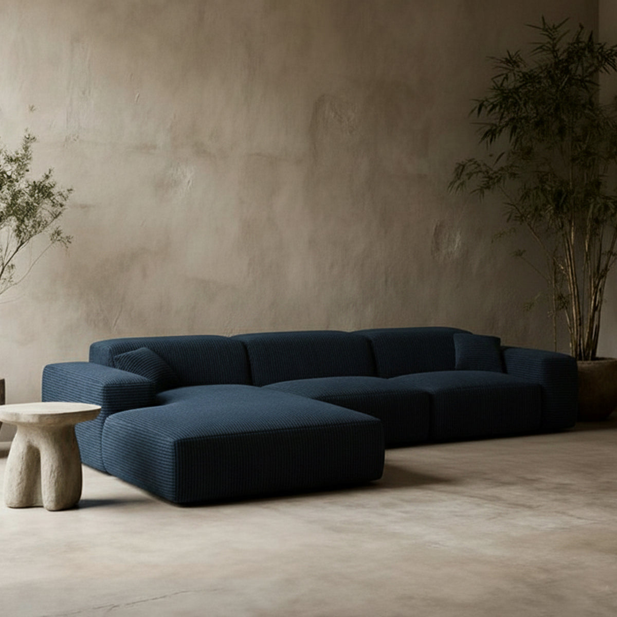 
Divano angolare di design a 4 posti „Alviera“ con funzione relax, velluto a coste - Cordsamt Blu scuro / Elemento angolare sinistro