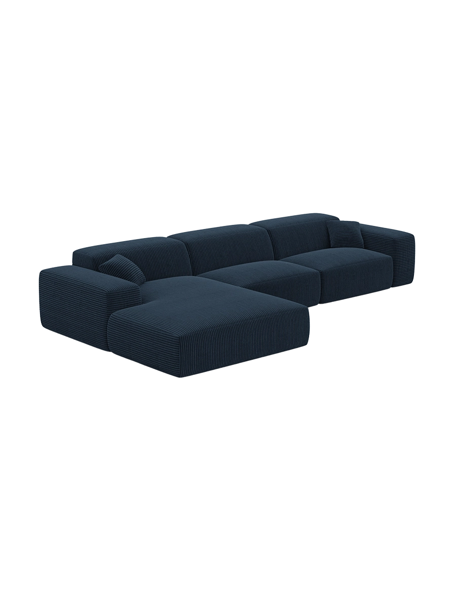 
Divano angolare di design a 4 posti „Alviera“ con funzione relax, velluto a coste - Cordsamt Blu scuro / Elemento angolare sinistro