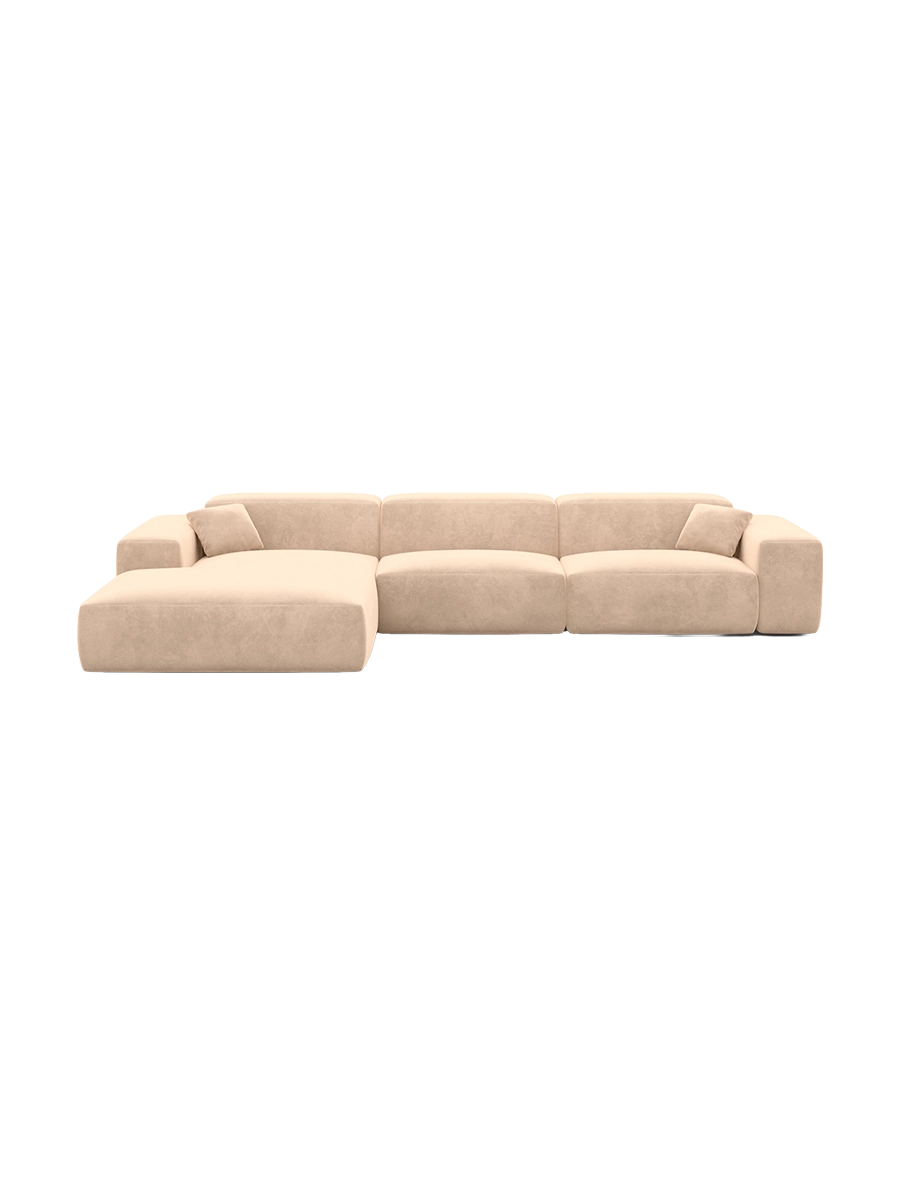 
Divano angolare di design a 4 posti „Alviera“ con funzione relax, rivestimento in velluto - Rivestimento in raso blu reale / Elemento angolare sinistro