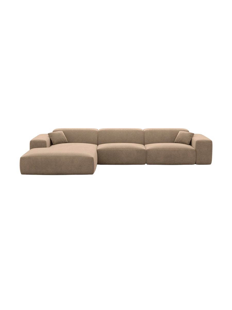 
Divano angolare di design a 4 posti „Alviera“ con funzione relax, rivestimento in velluto - Rivestimento in raso blu reale / Elemento angolare sinistro
