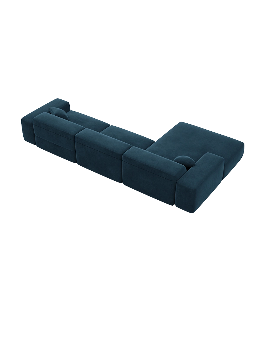 
Divano angolare di design a 4 posti „Alviera“ con funzione relax, rivestimento in velluto - Rivestimento in raso blu reale / Elemento angolare sinistro