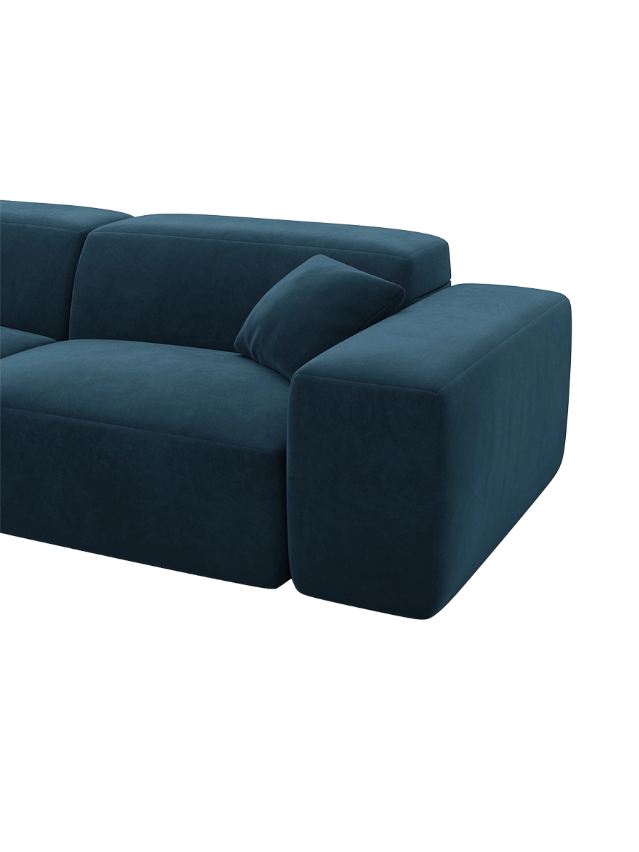 
Divano angolare di design a 4 posti „Alviera“ con funzione relax, rivestimento in velluto - Rivestimento in raso blu reale / Elemento angolare sinistro