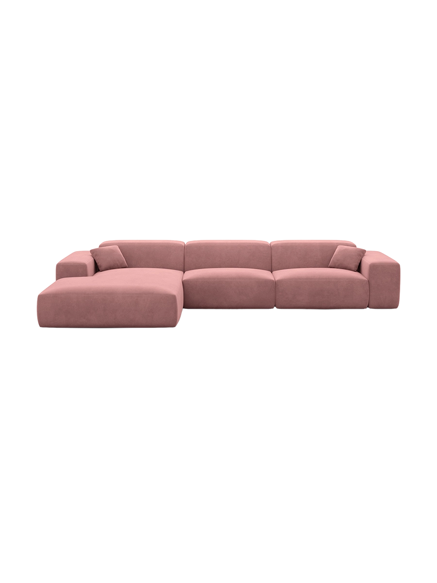
Divano angolare di design a 4 posti „Alviera“ con funzione relax, rivestimento in velluto - Rivestimento in raso blu reale / Elemento angolare sinistro