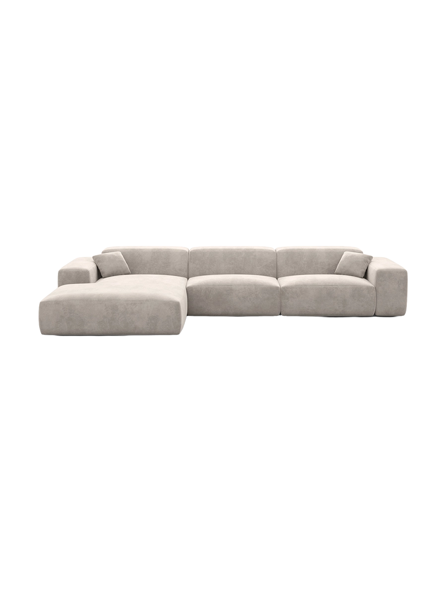 
Divano angolare di design a 4 posti „Alviera“ con funzione relax, rivestimento in velluto - Rivestimento in raso blu reale / Elemento angolare sinistro
