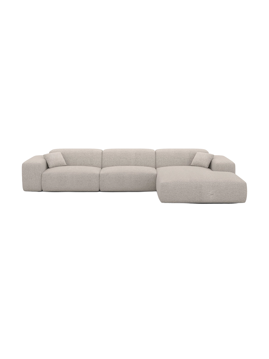 
Divano angolare di design „Alviera“ a 4 posti con funzione relax e rivestimento bouclé - Bouclé Grafite / Elemento angolare sinistro
