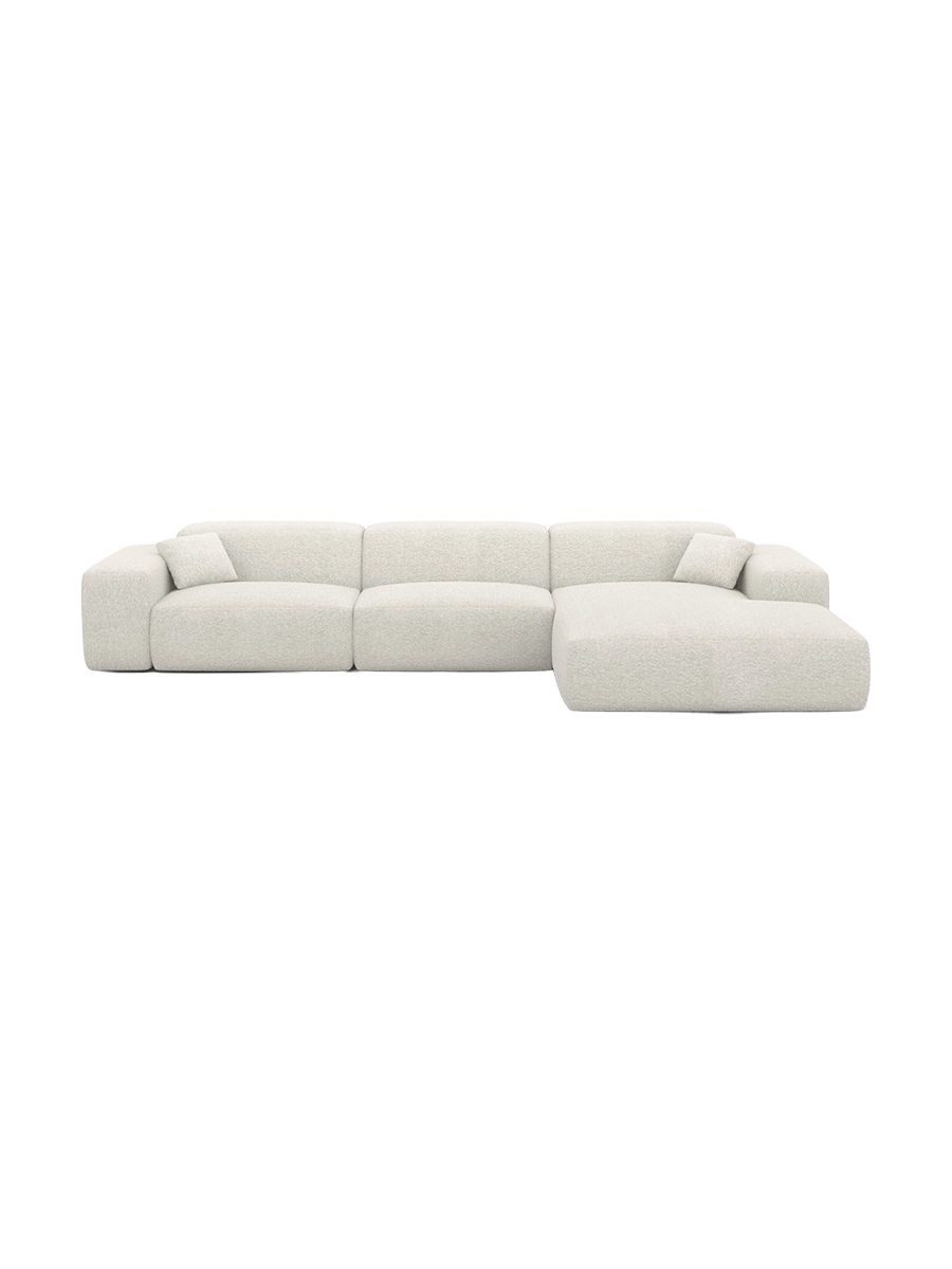 
Divano angolare di design „Alviera“ a 4 posti con funzione relax e rivestimento bouclé - Bouclé Grafite / Elemento angolare sinistro