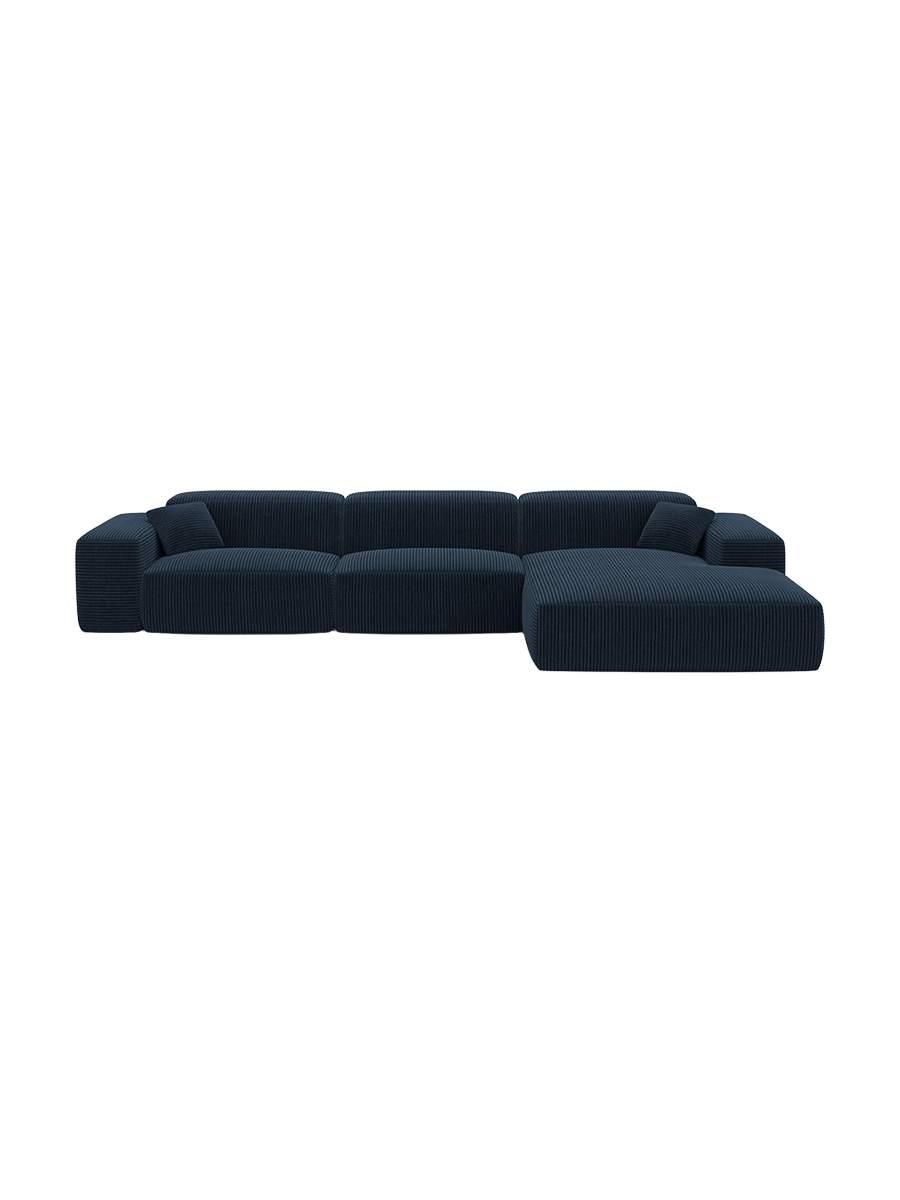 
Divano angolare di design a 4 posti „Alviera“ con funzione relax, velluto a coste - Cordsamt Blu scuro / Elemento angolare sinistro