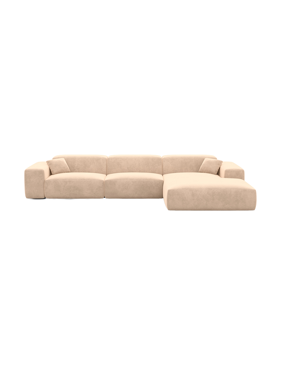 
Divano angolare di design a 4 posti „Alviera“ con funzione relax, rivestimento in velluto - Rivestimento in raso blu reale / Elemento angolare sinistro