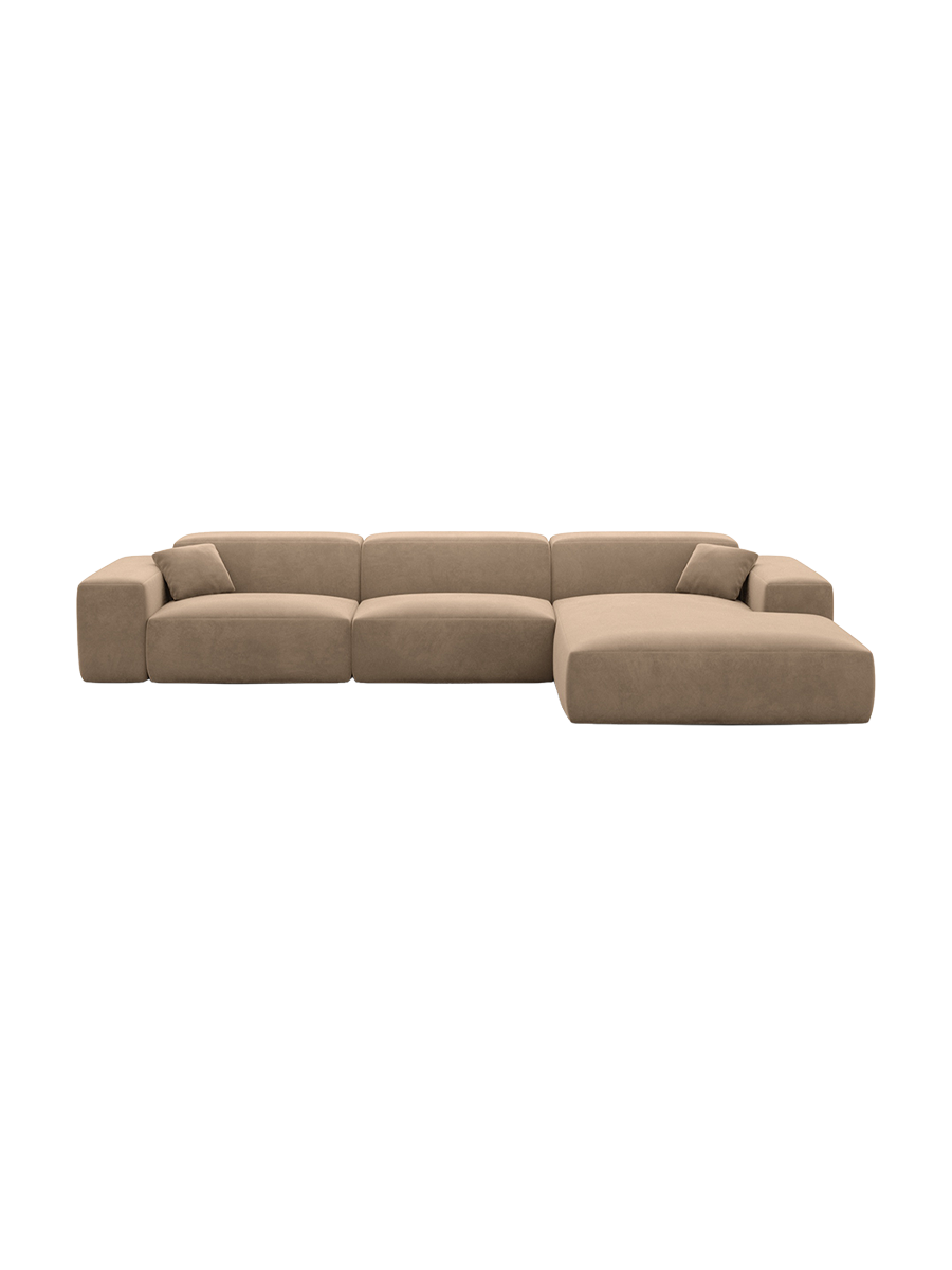 
Divano angolare di design a 4 posti „Alviera“ con funzione relax, rivestimento in velluto - Rivestimento in raso blu reale / Elemento angolare sinistro