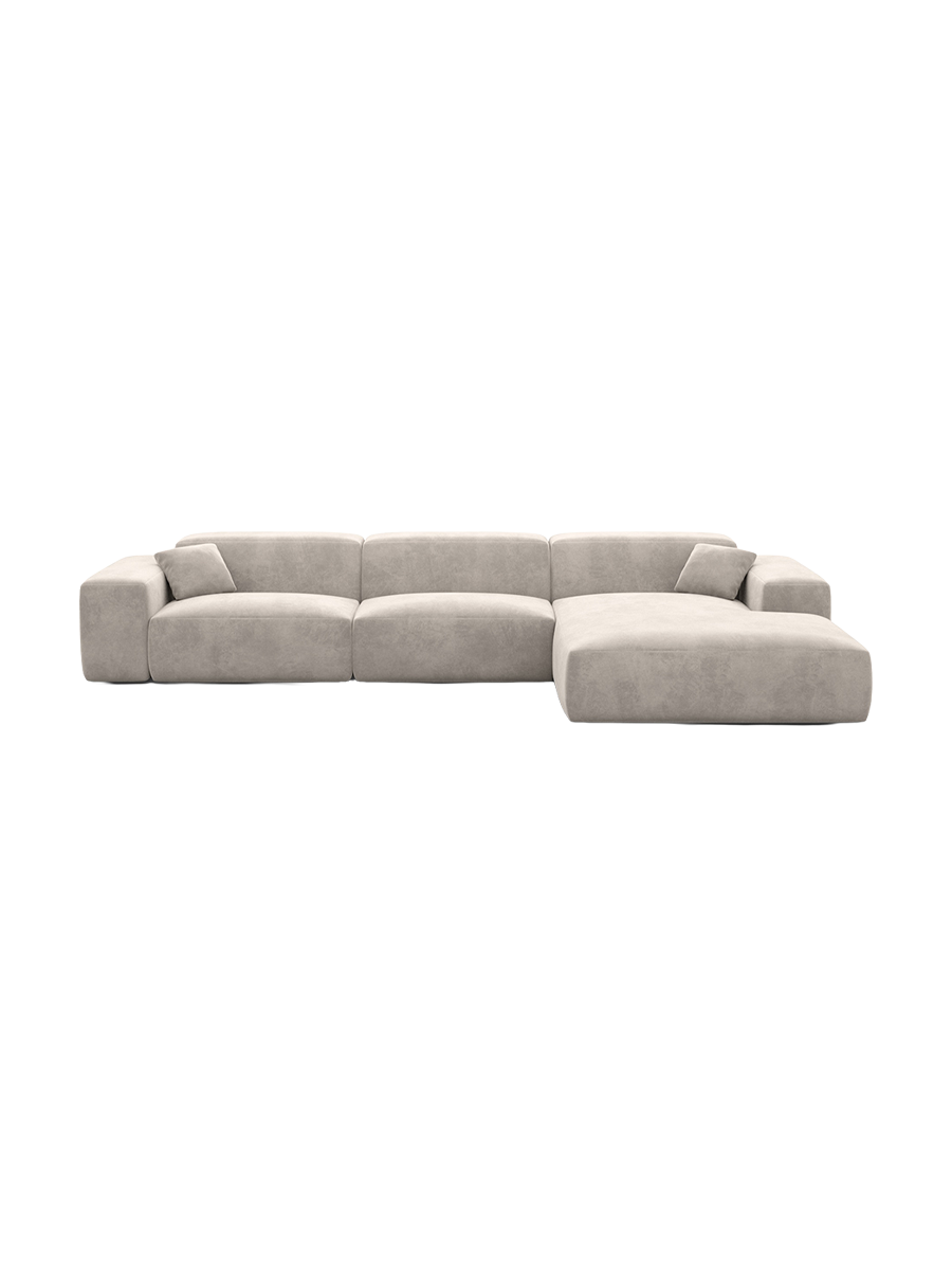 
Divano angolare di design a 4 posti „Alviera“ con funzione relax, rivestimento in velluto - Rivestimento in raso blu reale / Elemento angolare sinistro