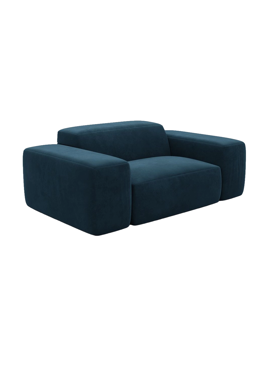 
Poltrona lounge di design „Alviera“ con funzione relax, rivestimento in velluto - Rivestimento in raso blu reale