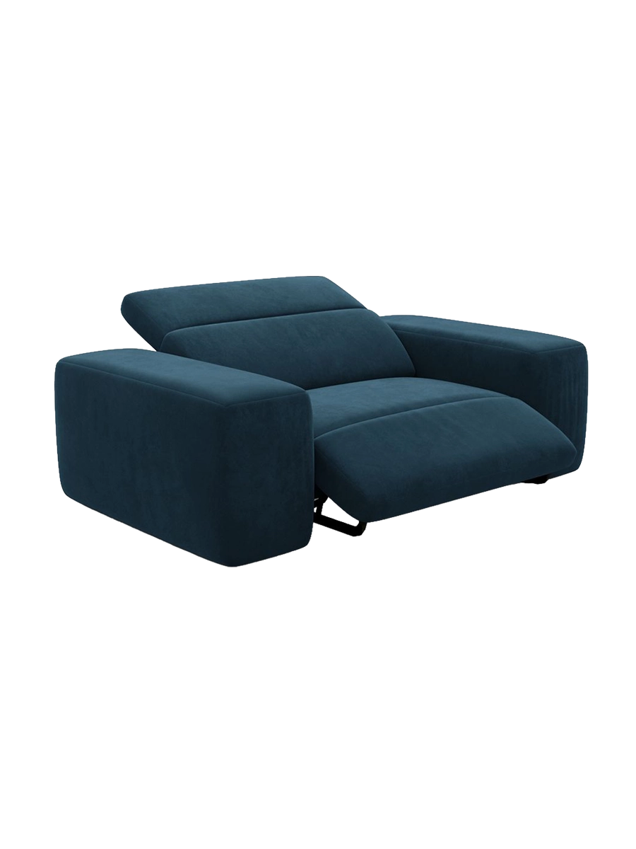 
Poltrona lounge di design „Alviera“ con funzione relax, rivestimento in velluto - Rivestimento in raso blu reale
