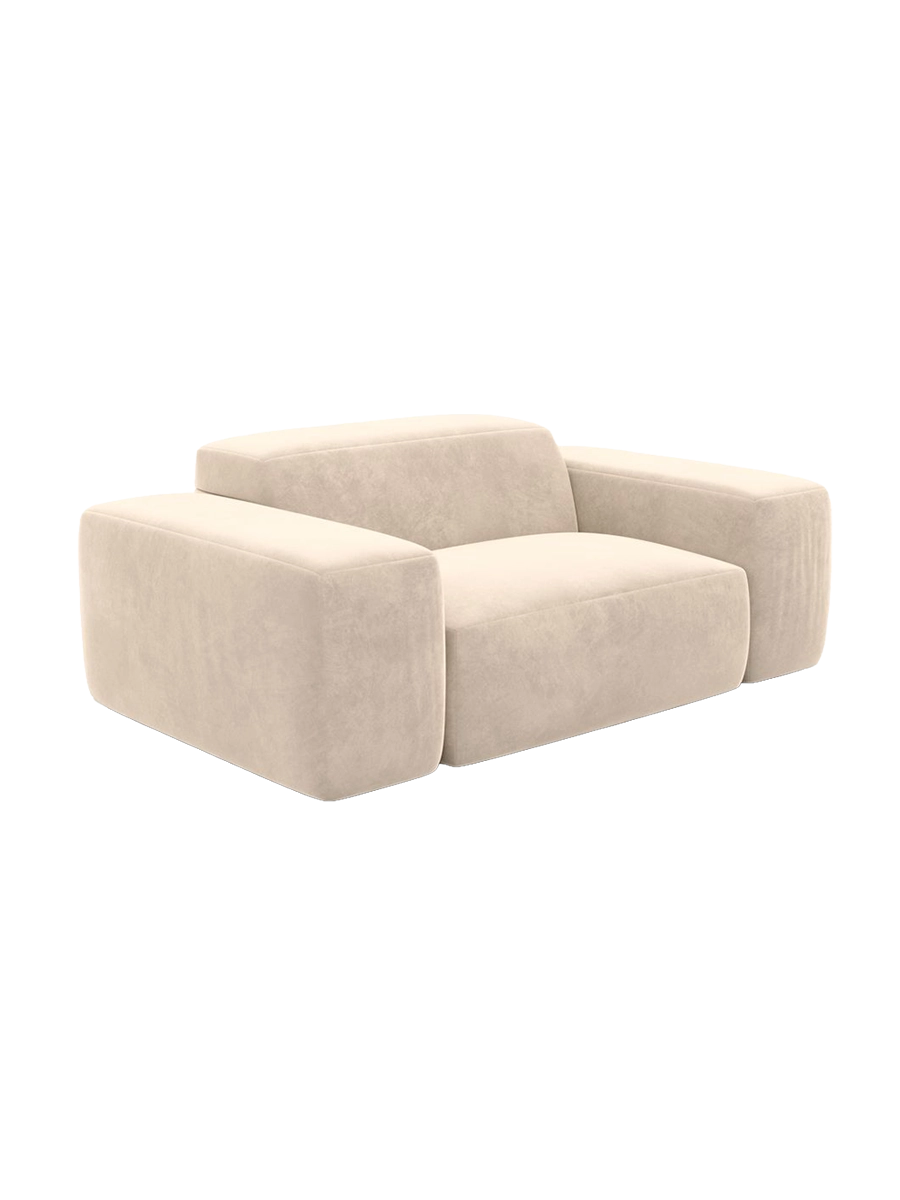 
Poltrona lounge di design „Alviera“ con funzione relax, rivestimento in velluto - Rivestimento in raso blu reale