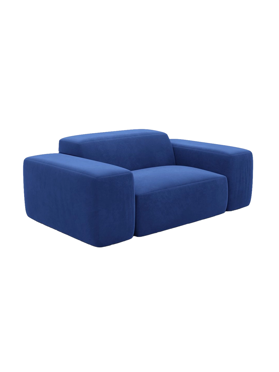 
Poltrona lounge di design „Alviera“ con funzione relax, rivestimento in velluto - Rivestimento in raso blu reale