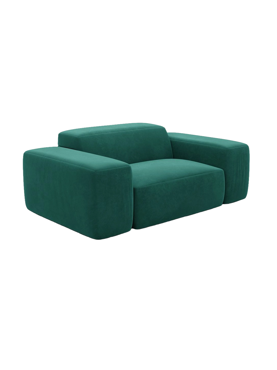 
Poltrona lounge di design „Alviera“ con funzione relax, rivestimento in velluto - Rivestimento in raso blu reale