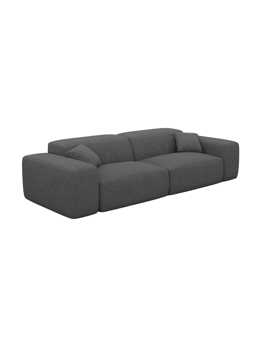 
Divano di design „Alviera“ a 2 posti con funzione relax e rivestimento bouclé - Bouclé Grafite