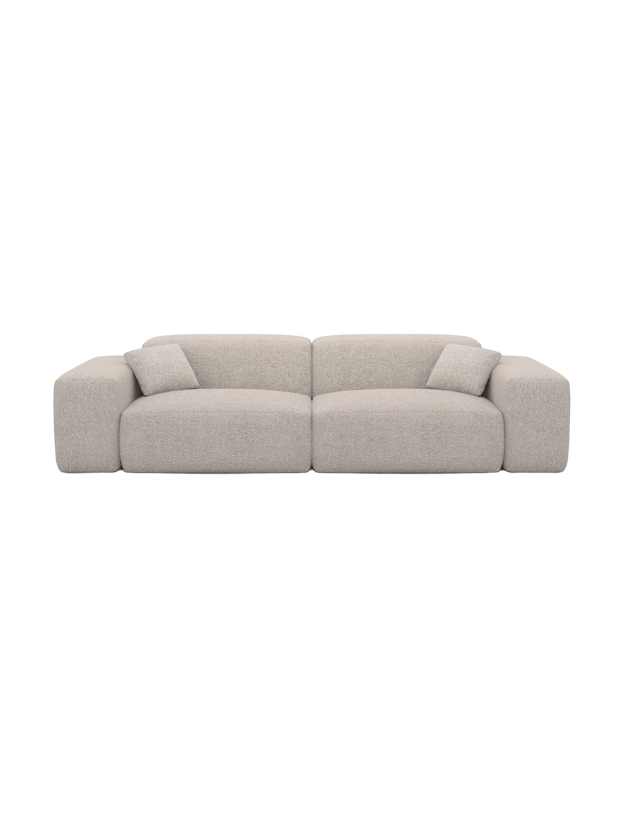 
Divano di design „Alviera“ a 2 posti con funzione relax e rivestimento bouclé - Bouclé Grafite