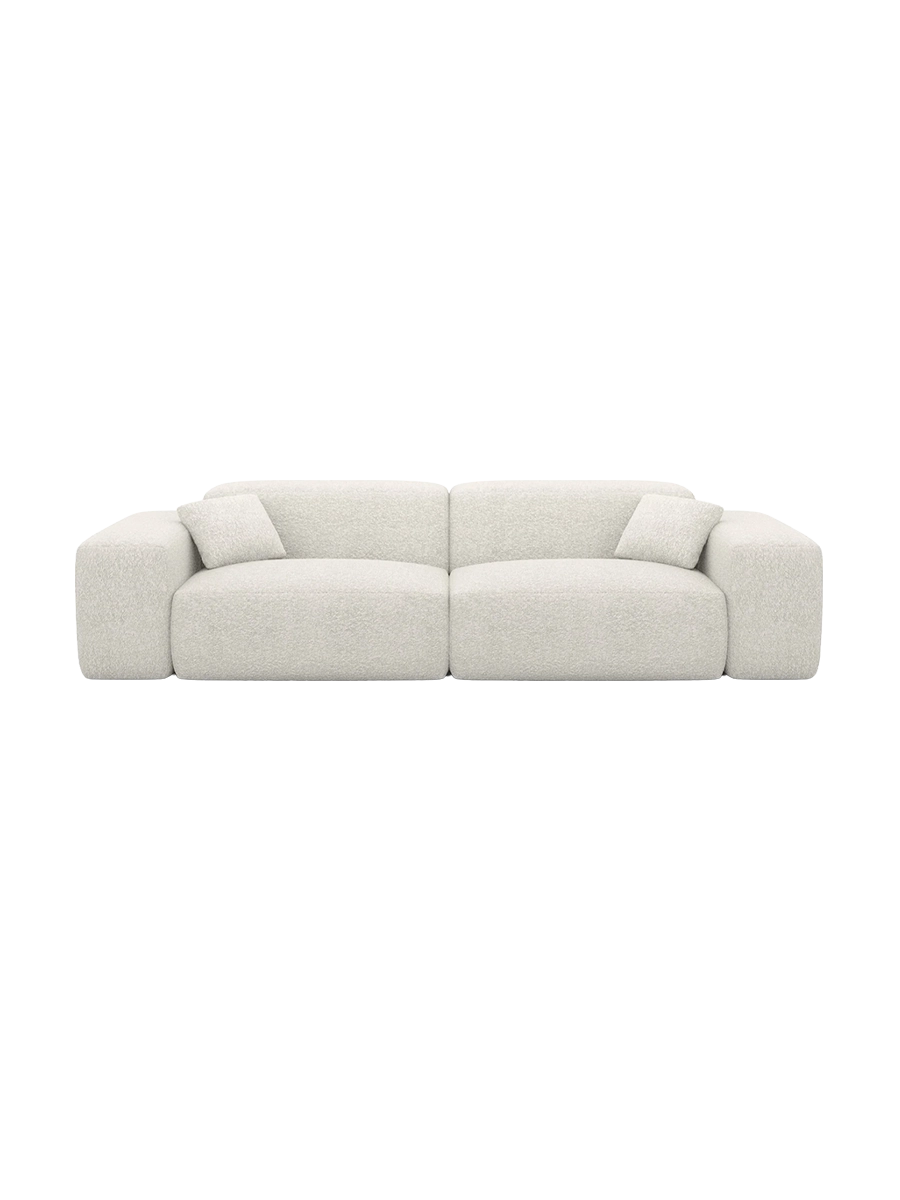 
Divano di design „Alviera“ a 2 posti con funzione relax e rivestimento bouclé - Bouclé Grafite