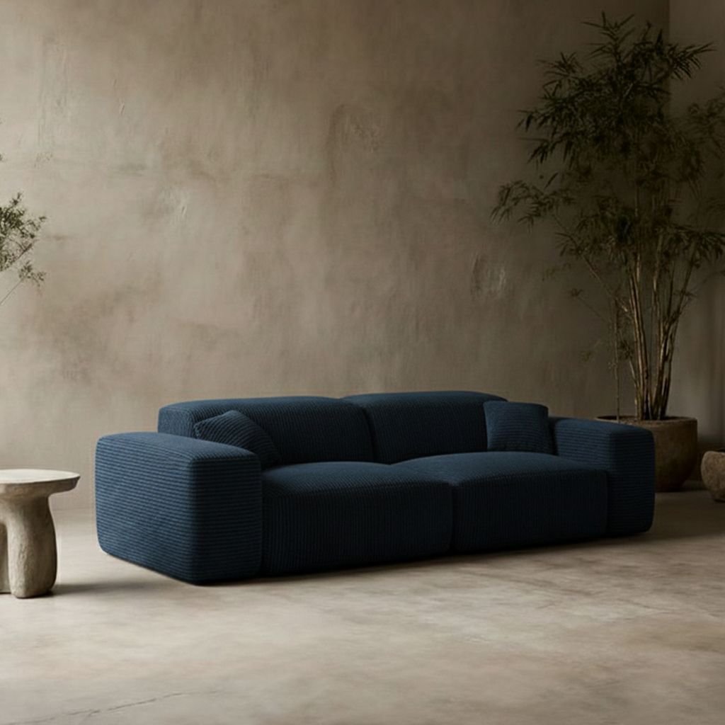 
Divano di design „Alviera“ a 3 posti con funzione relax, velluto a coste - Cordsamt Blu scuro