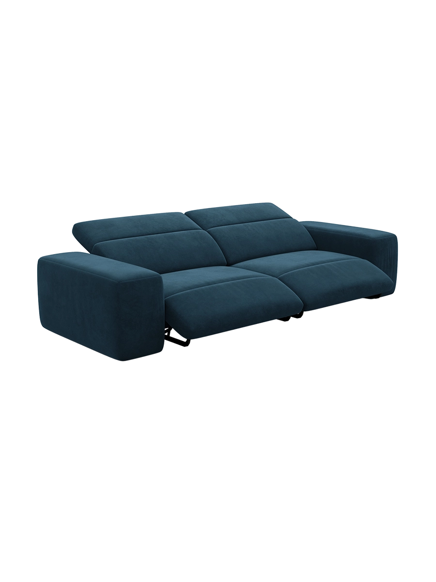
Divano di design a 3 posti „Alviera“ con funzione relax, rivestimento in velluto - Rivestimento in raso blu reale