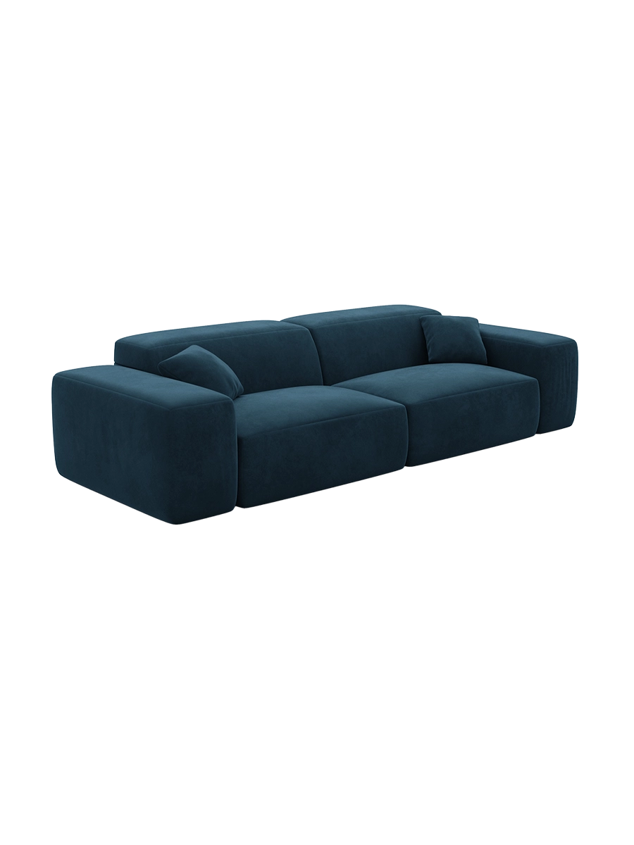 
Divano di design a 3 posti „Alviera“ con funzione relax, rivestimento in velluto - Rivestimento in raso blu reale