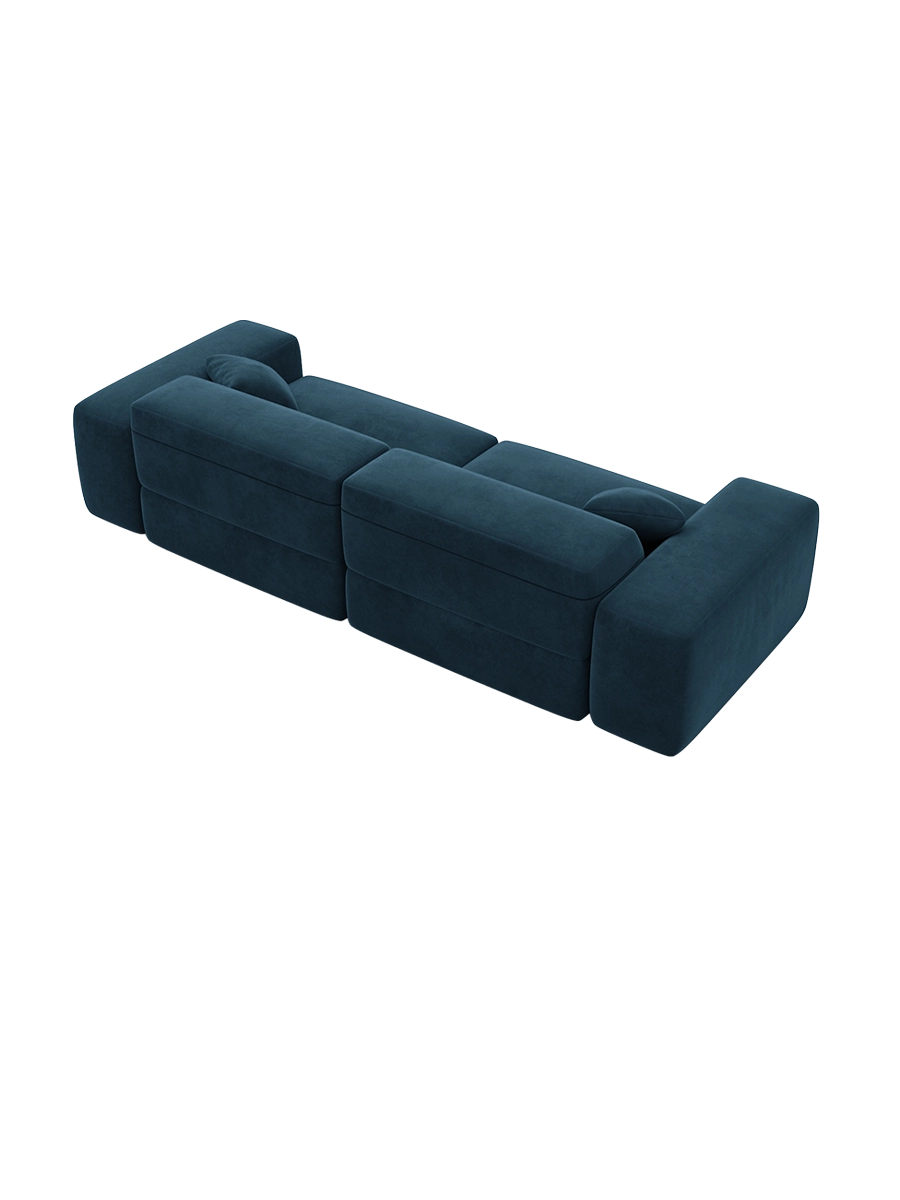
Divano di design a 3 posti „Alviera“ con funzione relax, rivestimento in velluto - Rivestimento in raso blu reale
