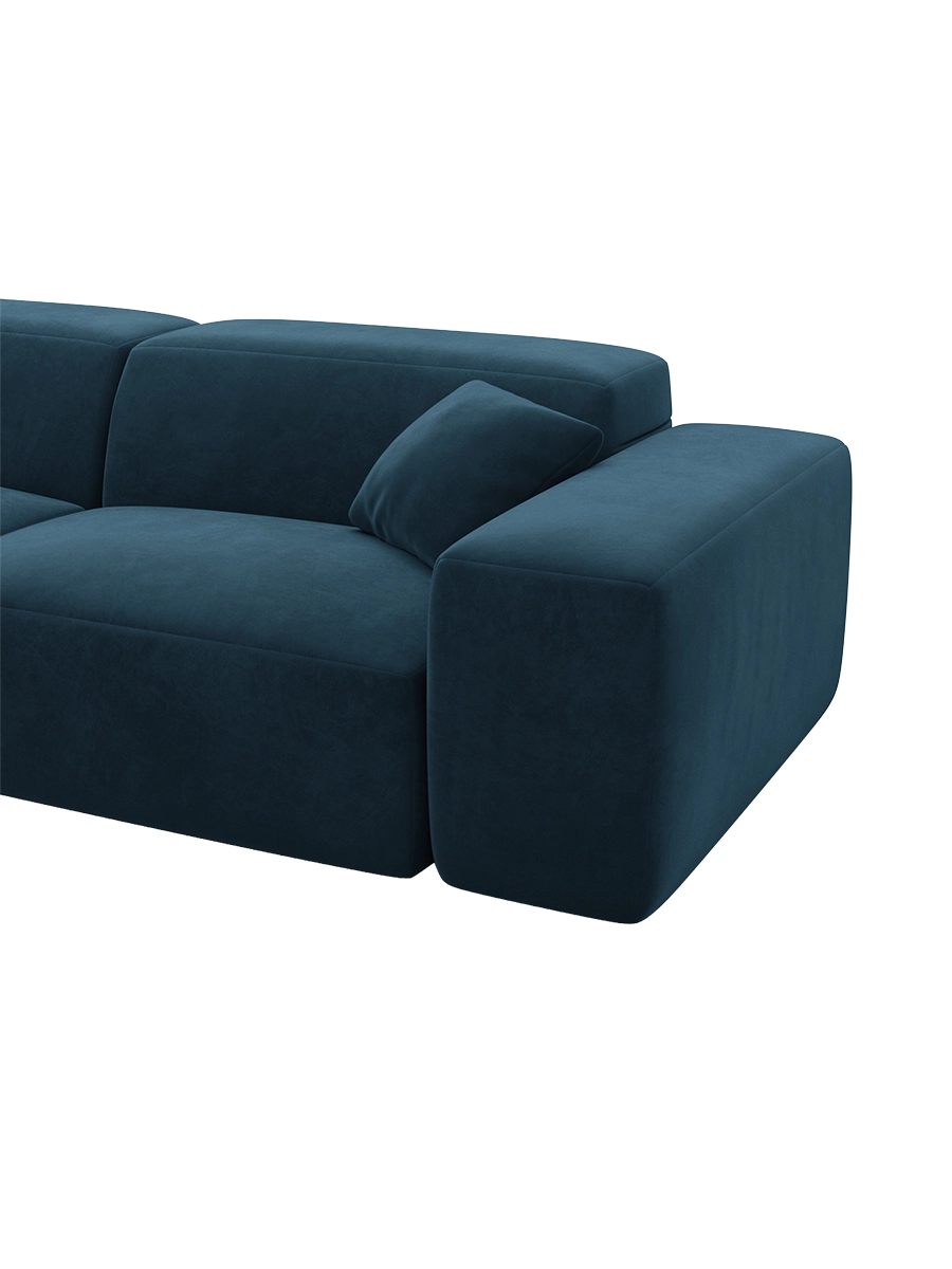 
Divano di design a 3 posti „Alviera“ con funzione relax, rivestimento in velluto - Rivestimento in raso blu reale