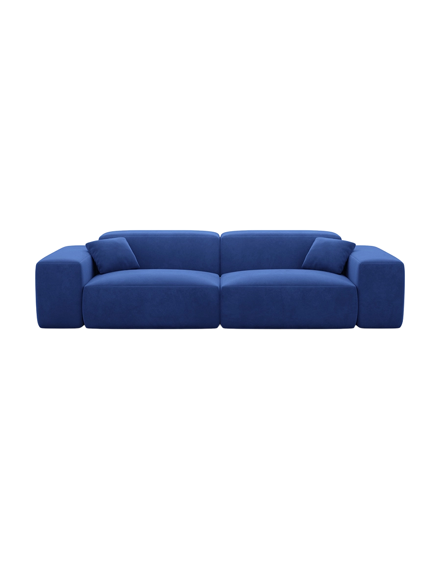 
Divano di design a 3 posti „Alviera“ con funzione relax, rivestimento in velluto - Rivestimento in raso blu reale