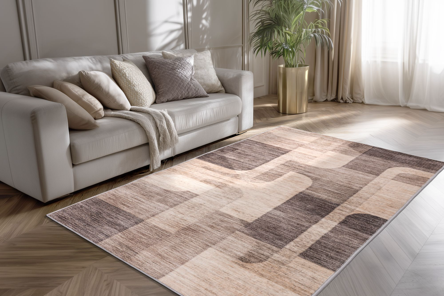 
Washable Designer Rug "Vegas 202" - Taupe - 80 x 150 cm