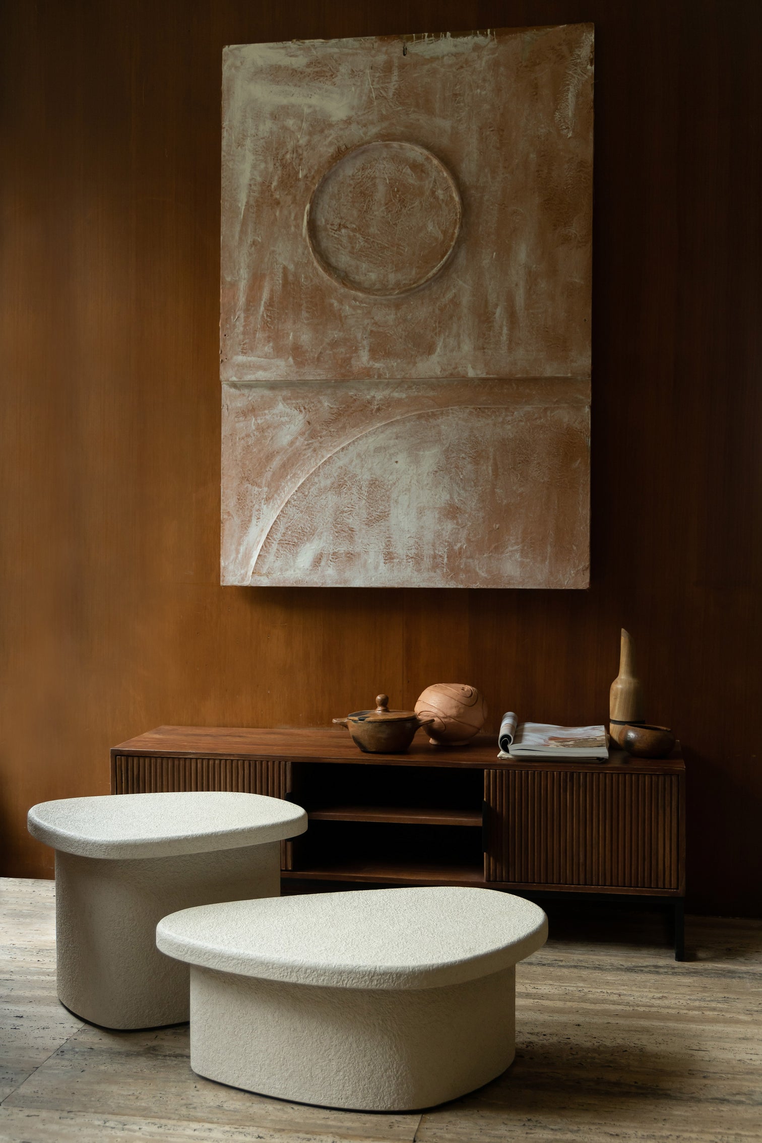 
Designer Side Table "Veda", made from recycled marble