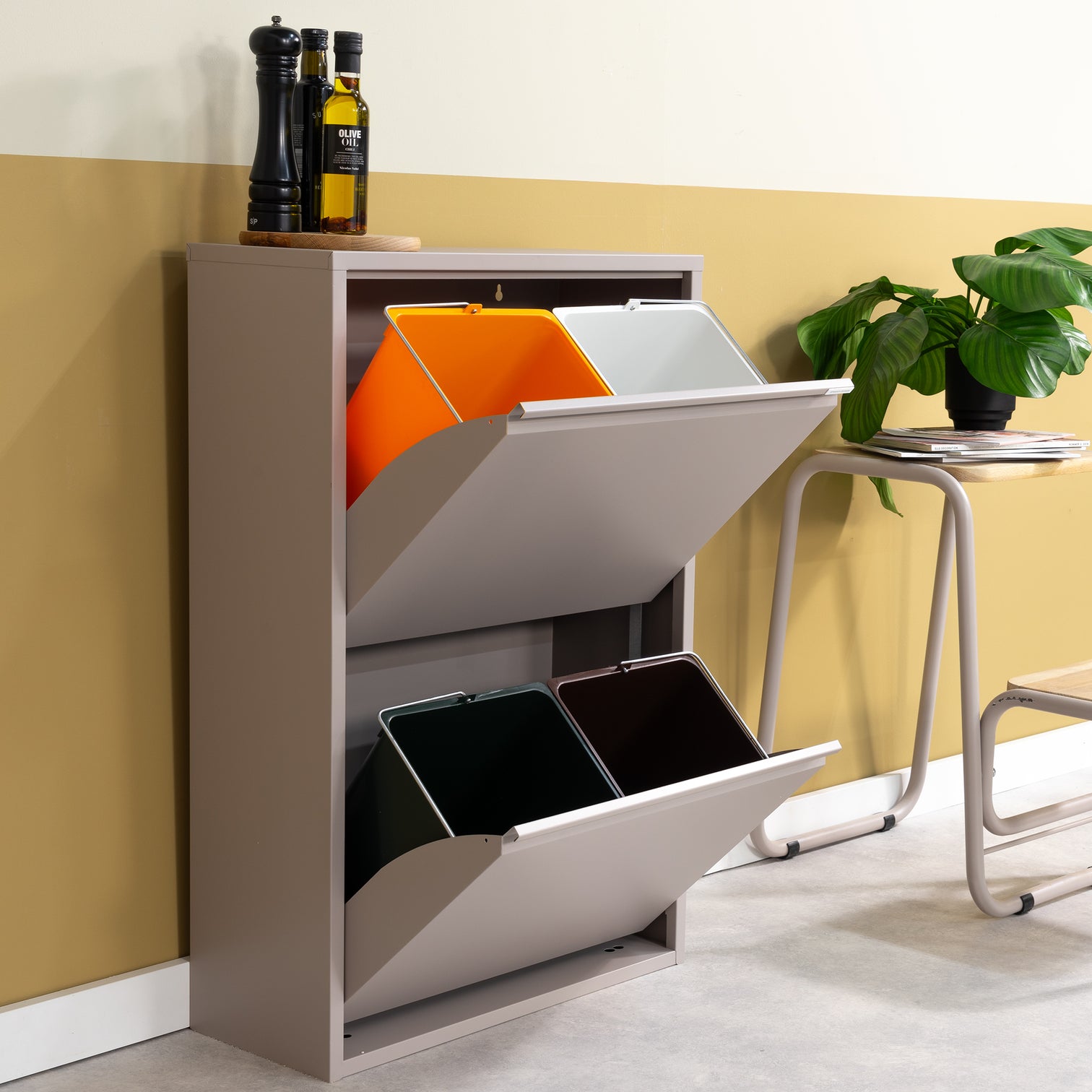 
Poubelle & tri sélectif design « Gigi », taupe soyeux