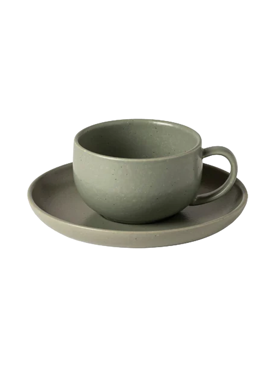 
Handcrafted "Pacifica" Tea & Coffee Mug with Saucer - Artichoke Green