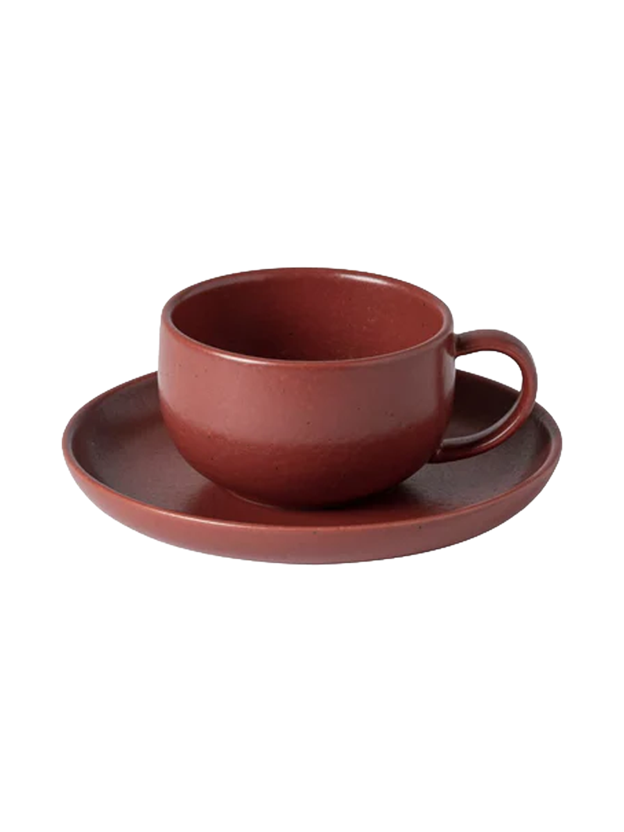 
Handcrafted "Pacifica" Tea & Coffee Mug with Saucer - Cayenne Red