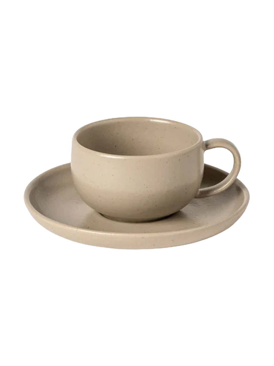 
Handcrafted "Pacifica" Tea & Coffee Mug with Saucer - Taupe
