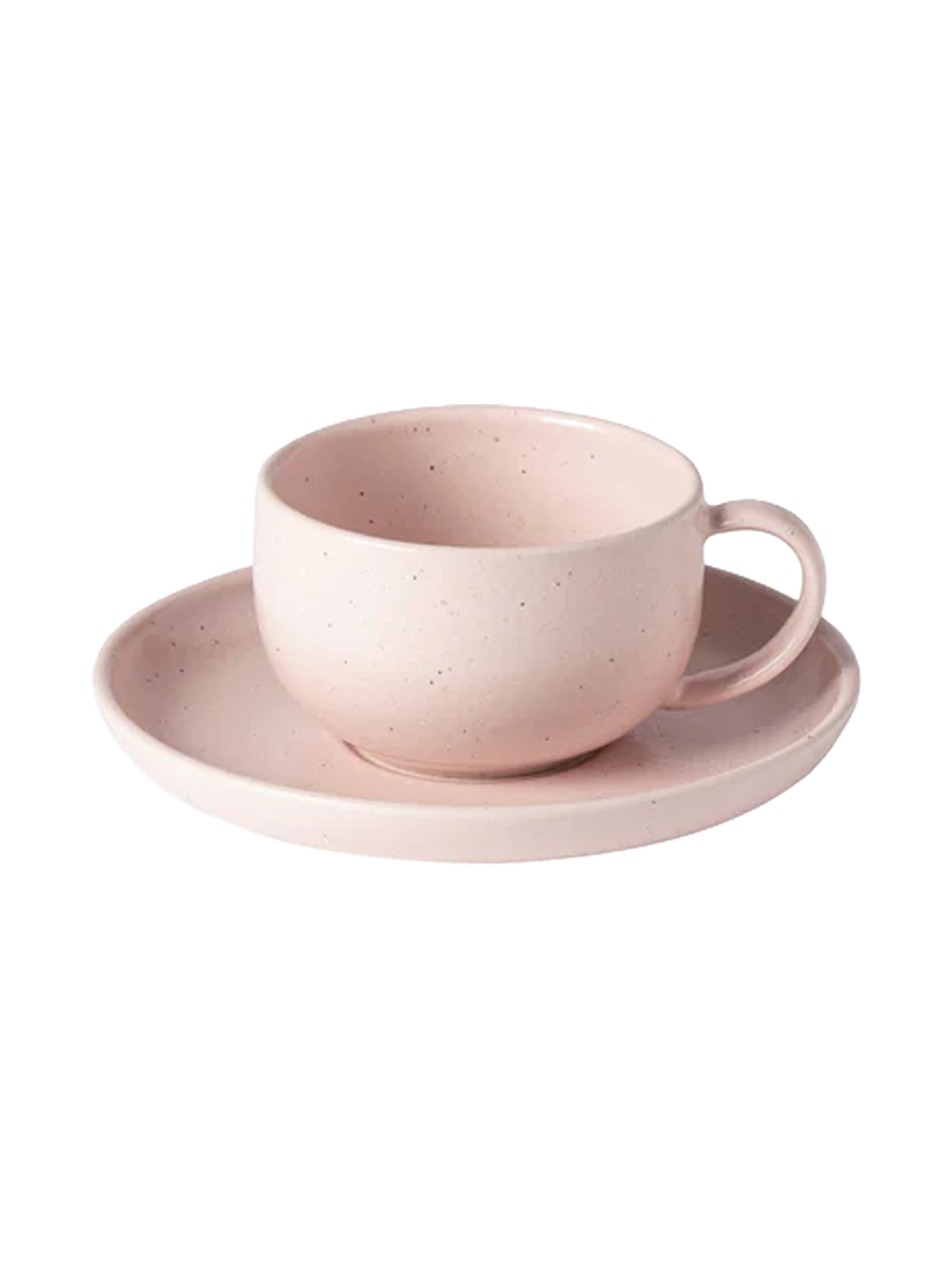 
Handcrafted "Pacifica" Tea & Coffee Mug with Saucer - Pink Marshmallow