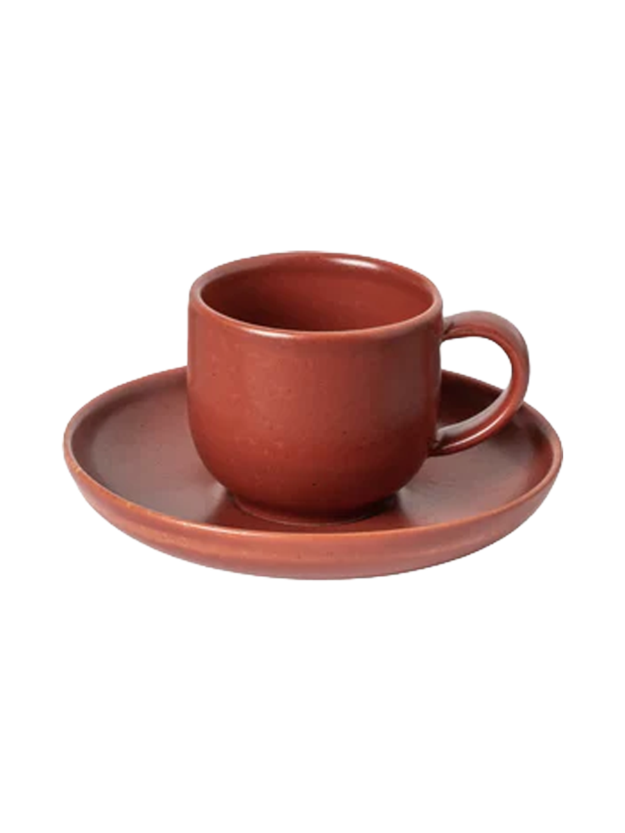 
Handmade Espresso Cup "Pacifica" with Saucer - Cayenne Red