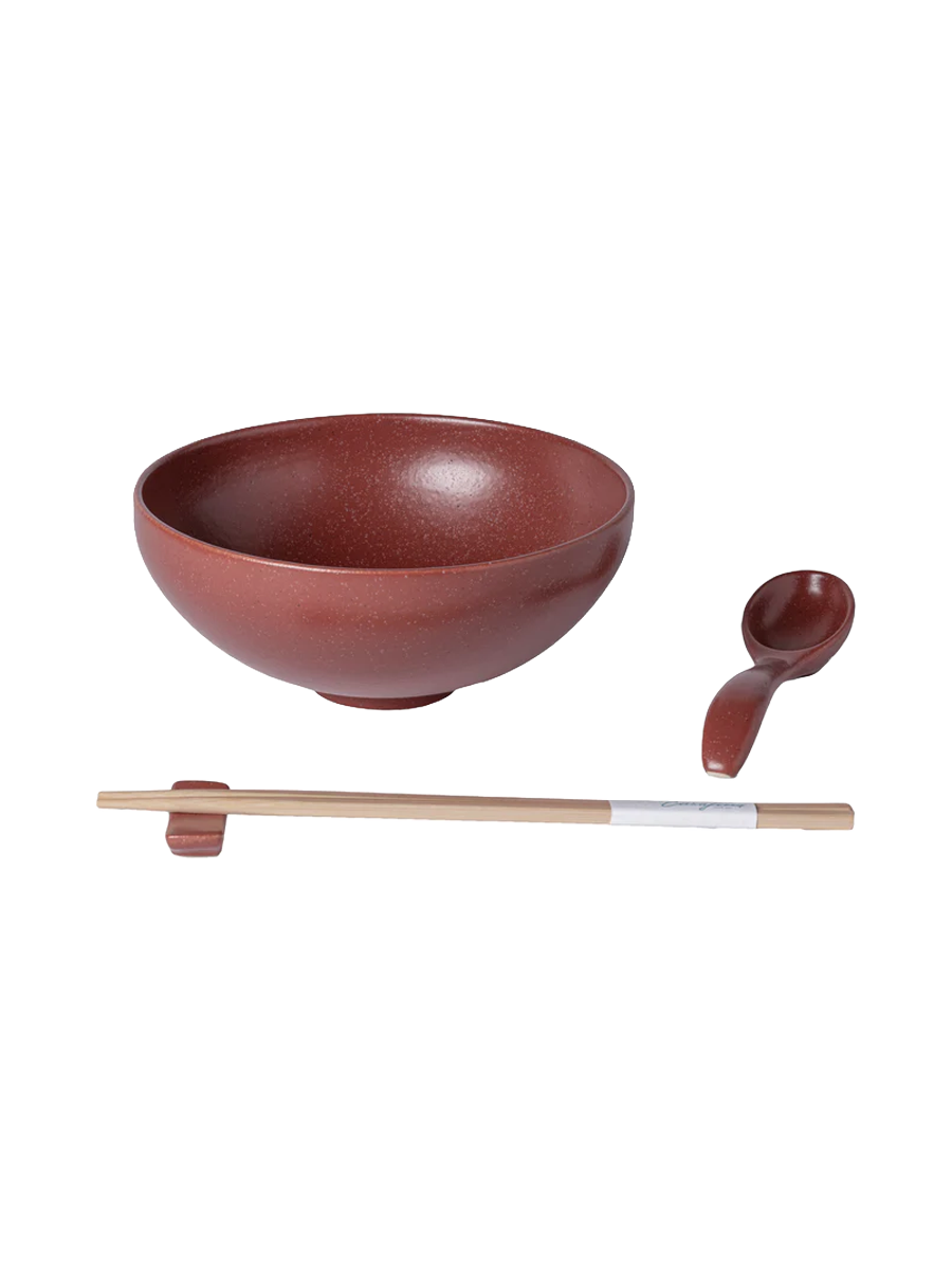 
Handmade 3-piece Ramen Set "Pacifica" - Cayenne Red