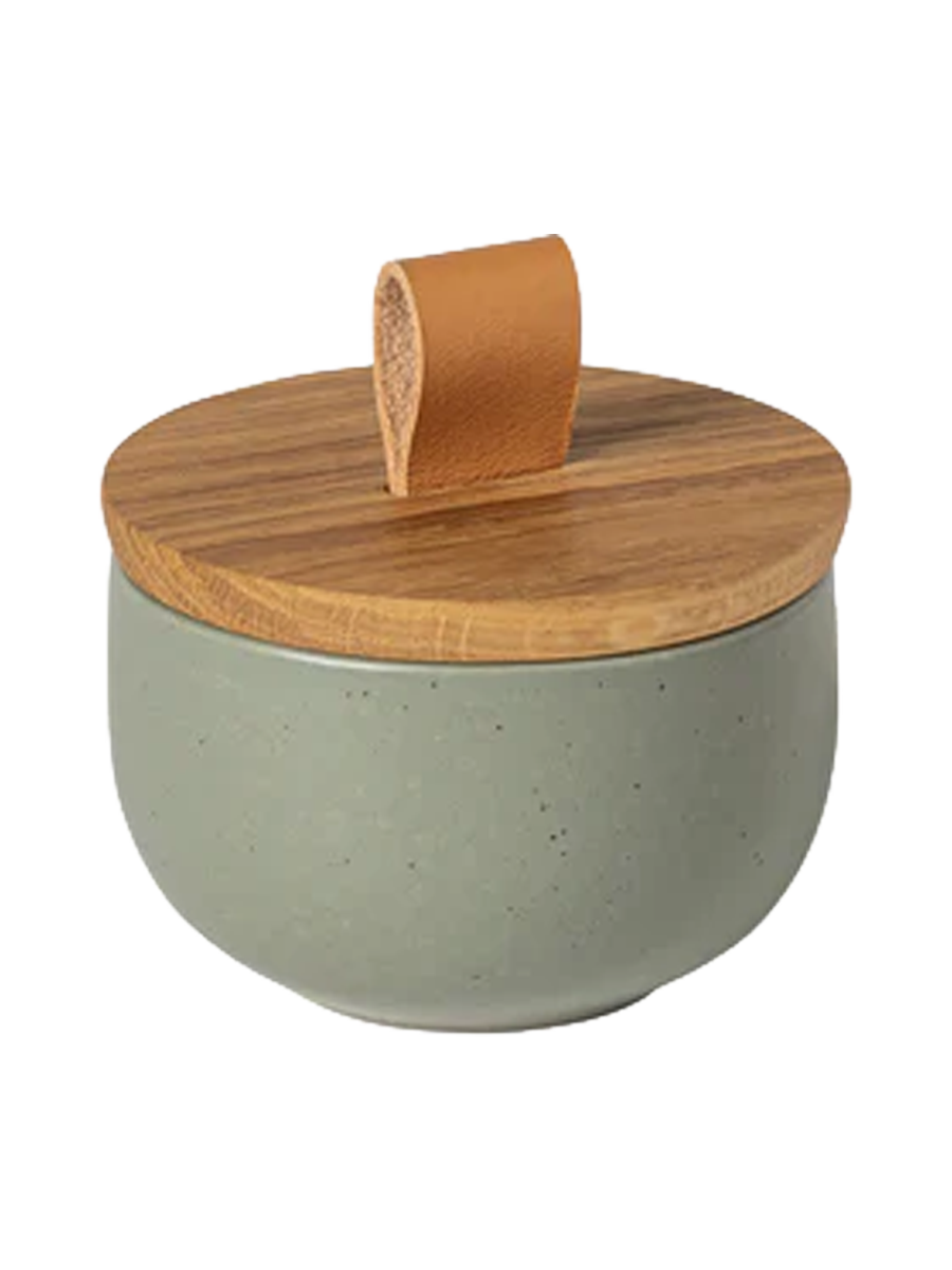 
Handmade Salt Cellar "Pacifica" with Wooden Lid - Artichoke Green