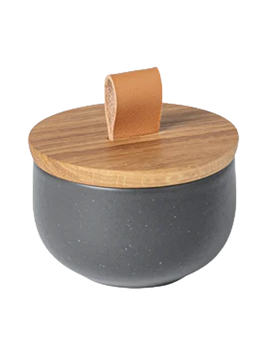 
Handmade Salt Cellar "Pacifica" with Wooden Lid - Sead Grey
