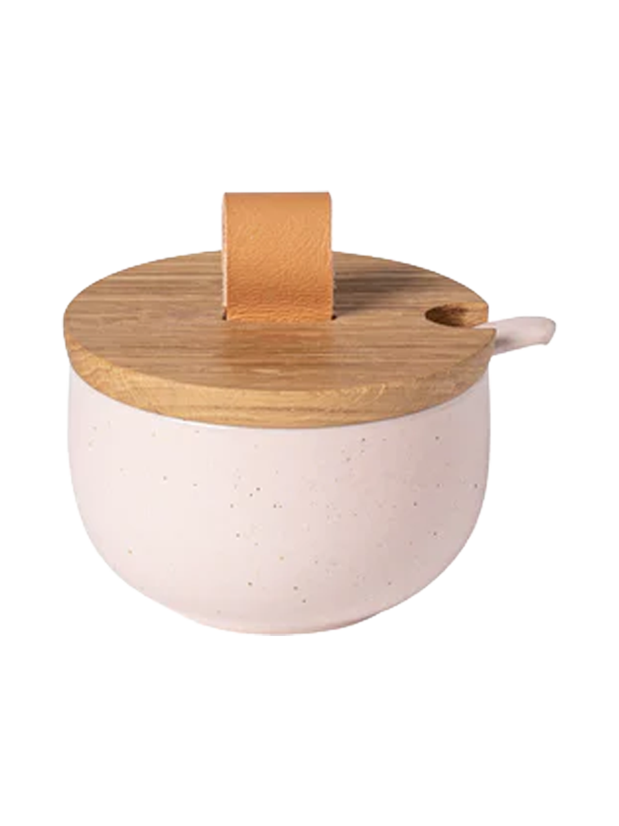 
Handmade "Pacifica" Sugar Bowl with Wooden Lid and Spoon - Pink Marshmallow