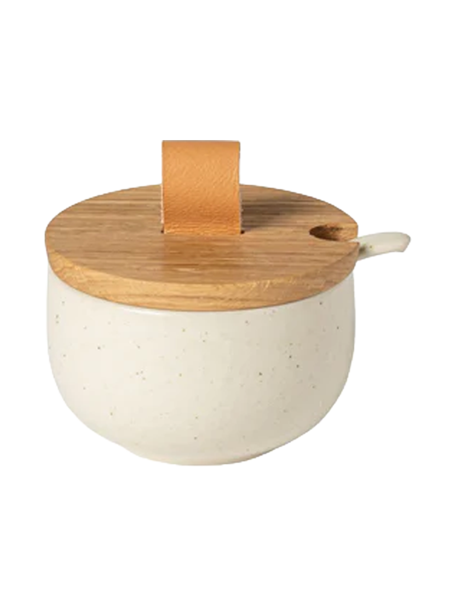
Handmade "Pacifica" Sugar Bowl with Wooden Lid and Spoon - Vanilla