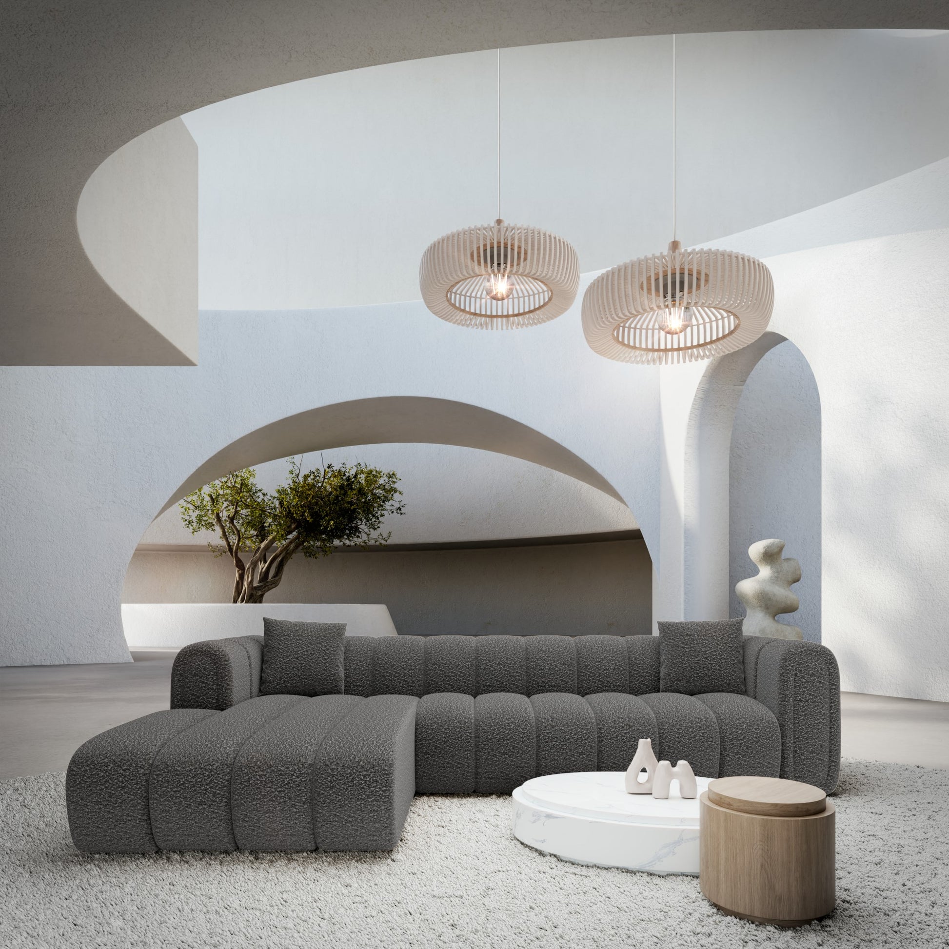 
4-Sitzer Design Ecksofa „Oliva“ mit Bouclé-Bezug - Bouclé Graphit / Eckteil links